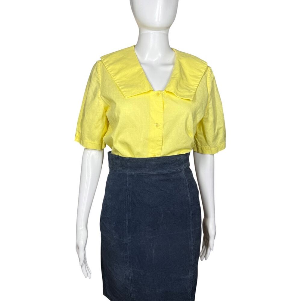 Vintage 60s 70s Ms. Sero Shirtmaker Pastel Yellow Collared Blouse Small - Picture 8 of 8